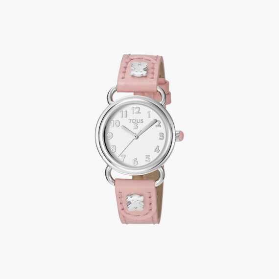 Reloj Baby Bear de acero con correa de piel rosa