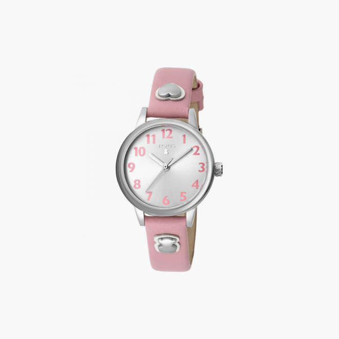 Reloj Dreamy de acero con correa de piel rosa