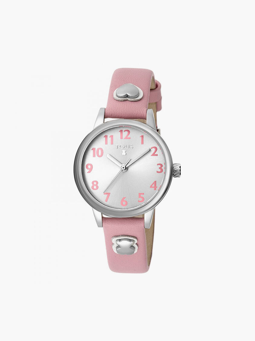 Reloj Dreamy de acero con correa de piel rosa