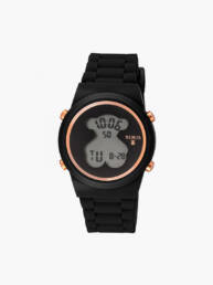 Reloj digital D-Bear de acero IP rosado con correa de Silicona negra