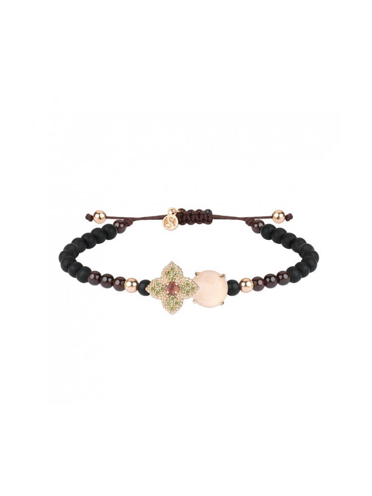 Pulsera SUNFIELD de plata, cuarzo fumé, calcedonia, ónix, circonitas y nailon