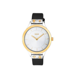 Reloj Lord de acero IP rosado con correa de piel negra