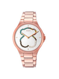 Reloj Motion Straight oso de acero IP rosado con cristales