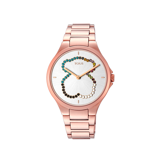 Reloj Motion Straight oso de acero IP rosado con cristales