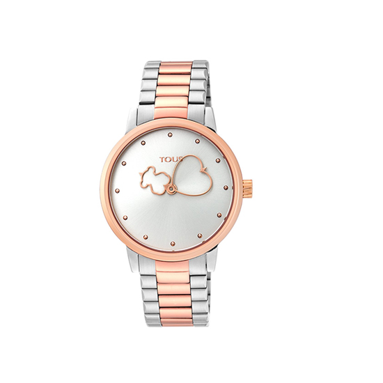 Reloj Bear Time bicolor de acero/IP rosado