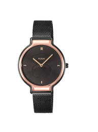 Reloj Real Bear bicolor de acero IP rosado/IP negro con correa Mesh