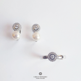 PENDIENTES ORO BLANCO ROSETÓN PERLA