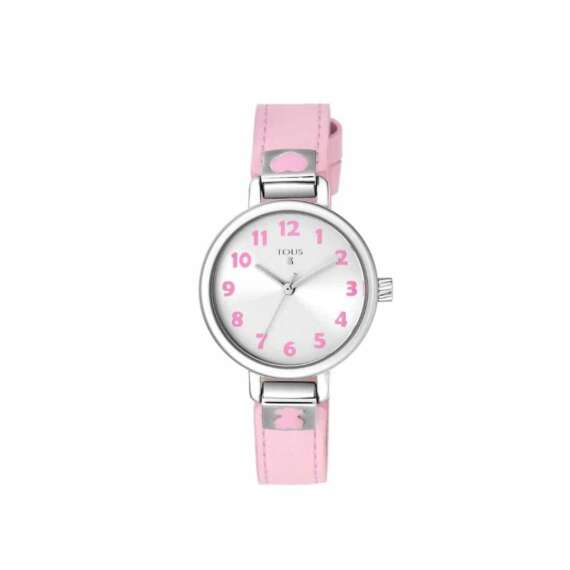 Reloj Dream de acero con correa de piel rosa