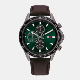 Tommy Hilfiger - Reloj de hombre Miles multifunción de piel marrón