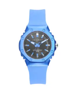 Reloj de mujer con caja de aluminio y correa de silicona azul