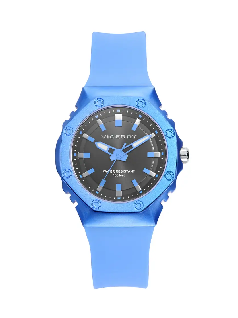 Reloj de mujer con caja de aluminio y correa de silicona azul