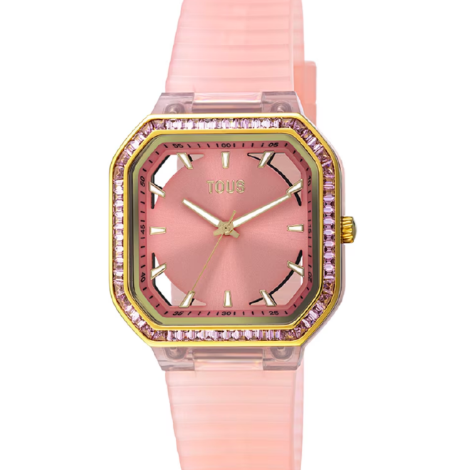 TOUS - Reloj analógico de acero IPG rosa con zirconitas Gleam Fresh