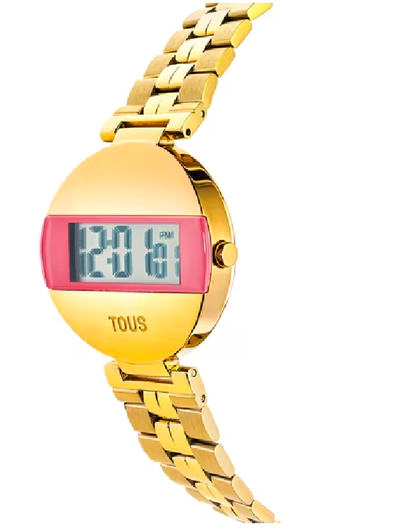 TOUS - Reloj digital con brazalete de acero IPG dorado y color rosa MARS - Joyería  Carlos Chicharro