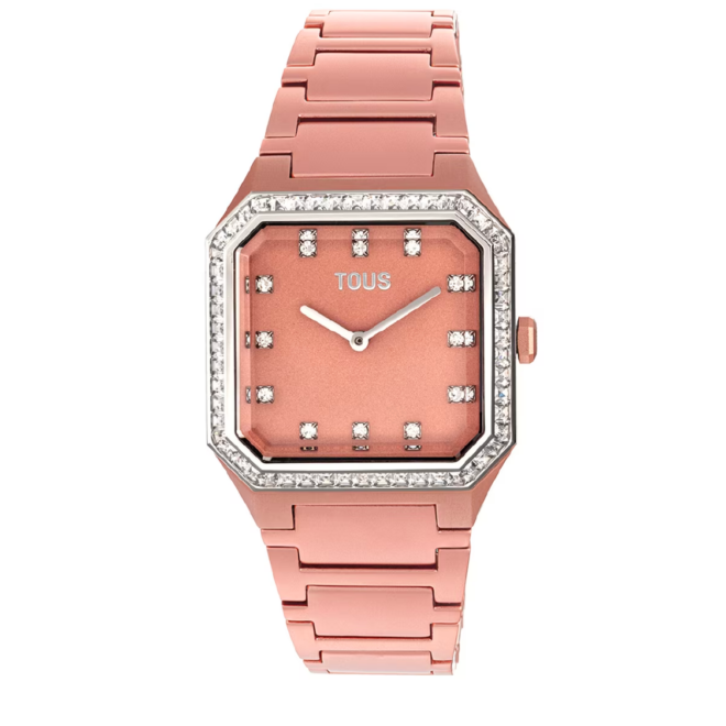 TOUS - Reloj analógico con brazalete de aluminio rose gold y zirconias Karat Squared