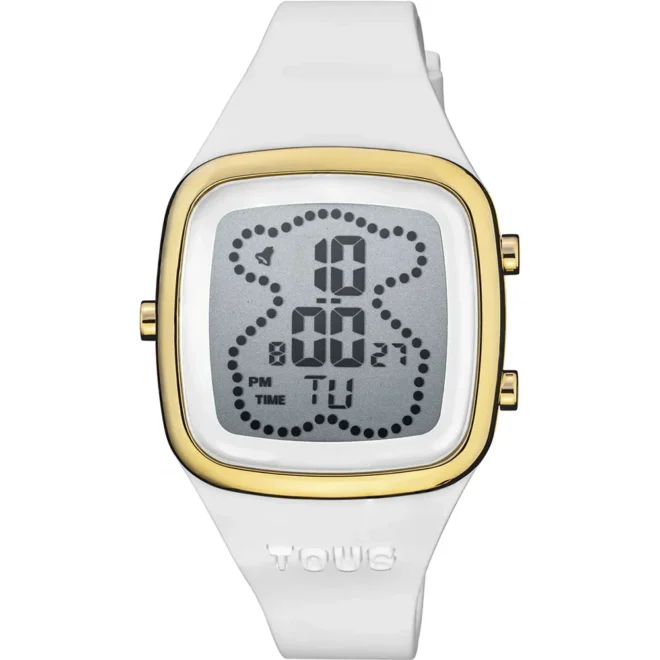 TOUS - Reloj digital con correa de silicona en color blanco y caja de acero IPG dorado TOUS B-Time