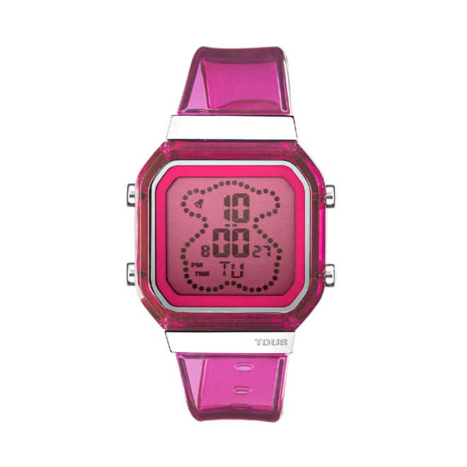TOUS - Reloj digital de policarbonato fucsia y acero D-BEAR Fresh