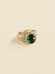 Agatha Paris – Anillo ancho N-13 – Verde / Dorado