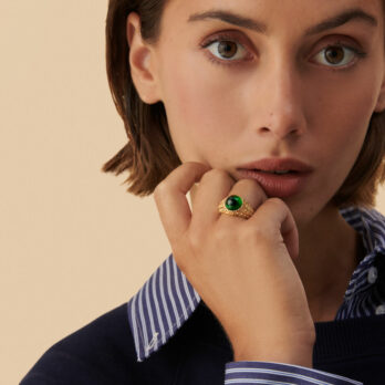 Agatha Paris – Anillo ancho N-13 – Verde / Dorado