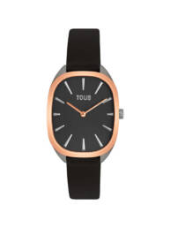 TOUS Heritage Reloj analógico de acero rosa IPRG con correa de piel negra