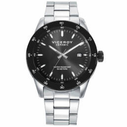 Viceroy - Reloj caja de acero con bisel cerámico negro 5 atm y brazalete de acero con movimiento cuarzo