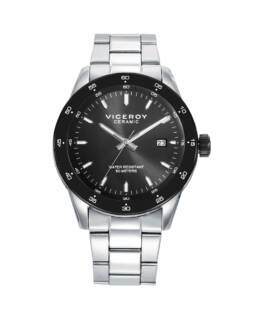 Viceroy - Reloj caja de acero con bisel cerámico negro 5 atm y brazalete de acero con movimiento cuarzo