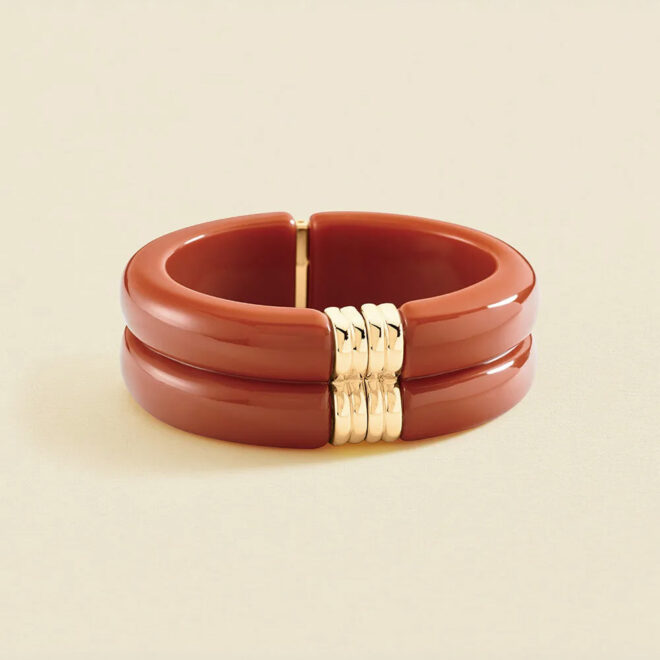 Pulsera rígida Agatha Paris Palais Royal de resina coral y baño de oro 02470350-128-TU