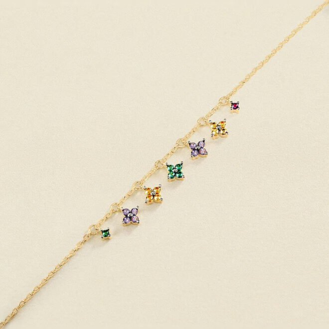 Pulsera de cadena Agatha Paris Beloved de plata bañada en oro con pampillas multicolor 02490105-256-TU