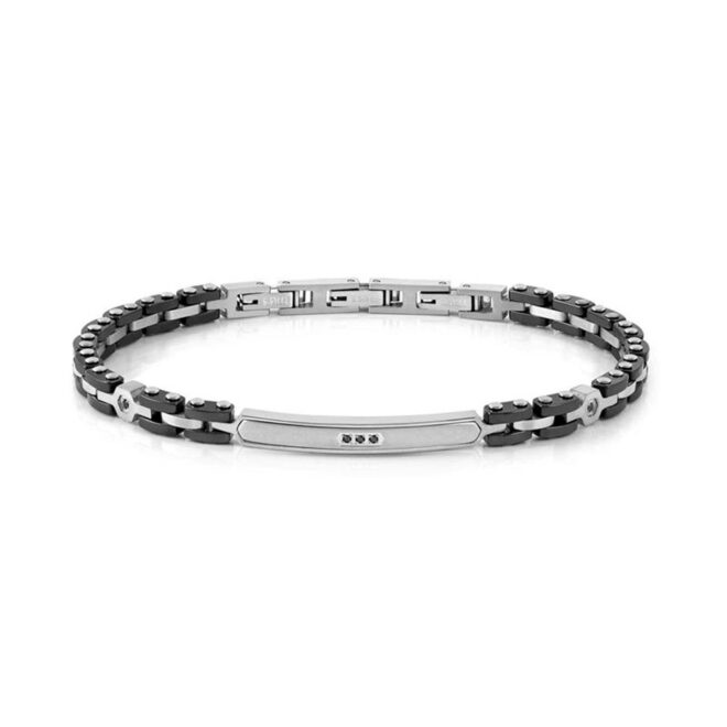 Pulsera Nomination Strong Acero Cerámico y Plateado, 3 Diamantes Negros 028326/007