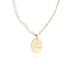 Collar Marina García de perlas y chapa redonda en plata dorada 90823GD