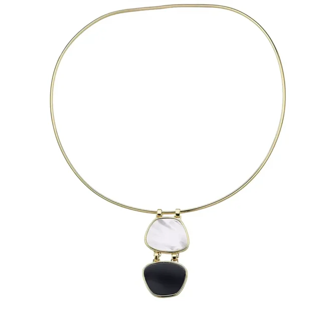 Collar Durán Exquse colección Charlot de plata dorada con madreperla y ágata negra 00512895