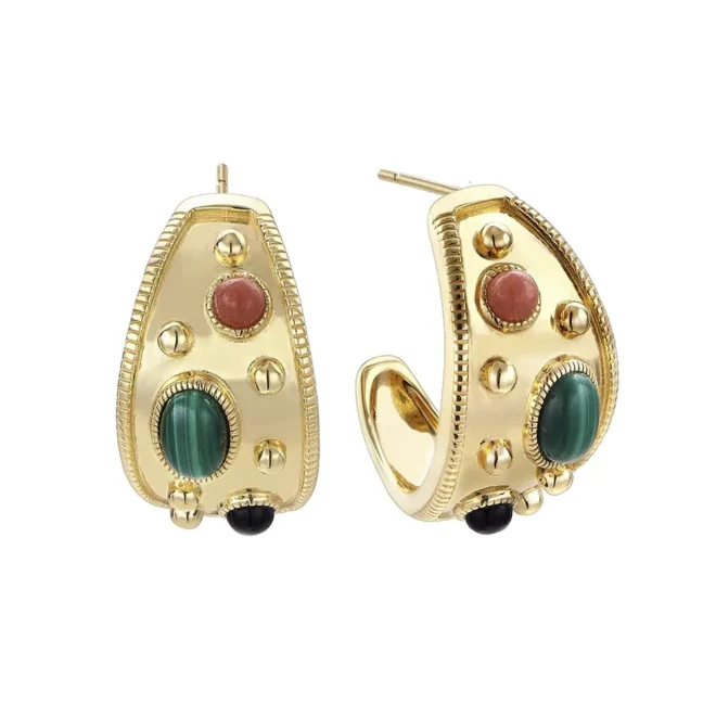 Pendientes Durán Exquse Edición Limitada de plata dorada con malaquita y jade 00513166