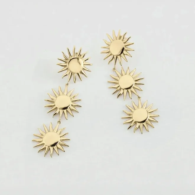 Pendientes largos AGATHA PARIS TIARE dorados con tres soles 02380735-157-TU