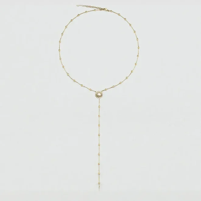 Collar largo Agatha Paris TIARE dorado con colgante de sol y detalles de nácar 02680429-157-TU