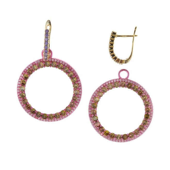 Pendientes barra amatista y círculo peridoto Salvatore Plata 211A0146