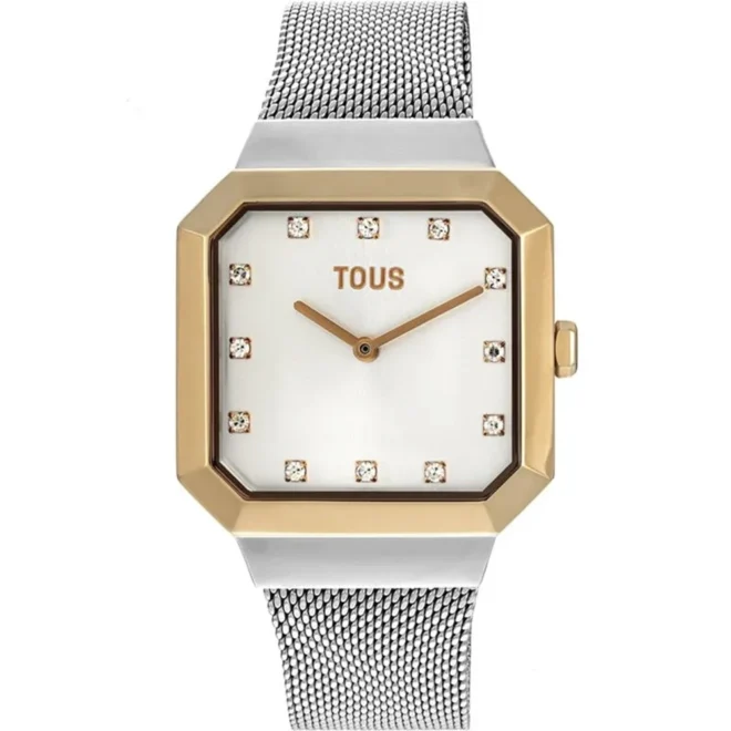 Reloj analógico plateado y rosado TOUS Karat Squared malla milanesa 300358060