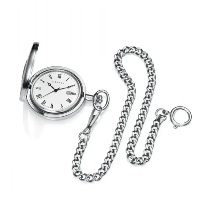 Reloj de bolsillo Viceroy de metal plateado con tapa verde y calendario 44117-02