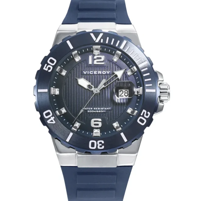 Reloj de hombre Viceroy acero con bisel azul rotatorio y correa de silicona 45001-35