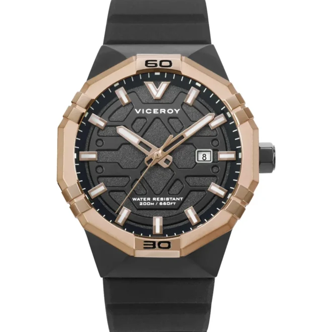 Reloj hombre Viceroy Neo IP rosa con correa de silicona negra 45015-55