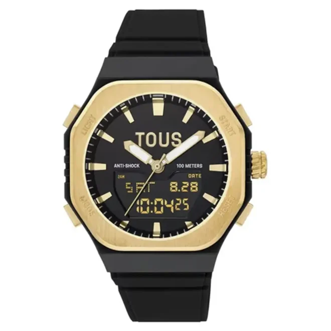 Reloj analógico-digital TOUS Bet de acero dorado y brazalete de nylon negro diseño deportivo 3000143000