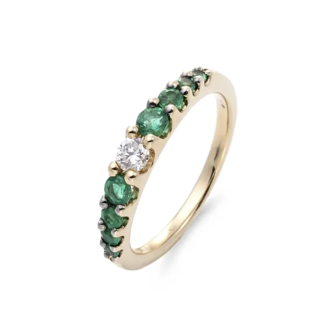 Anillo alianza Jaibor Classic de oro amarillo de 18K con esmeralda y diamante GH SI 0.16 ct R4880MY132
