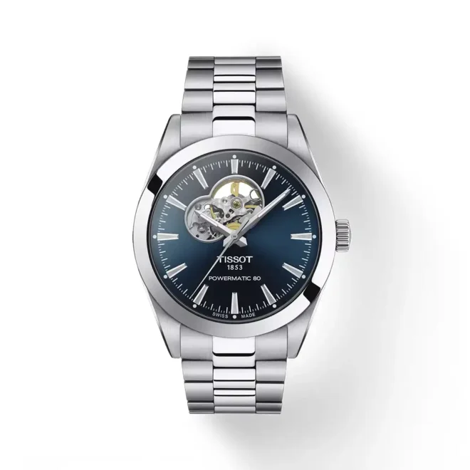 Reloj automático Tissot Gentleman Powermatic 80 Open Heart de 40 mm con fondo transparente T1274071104101