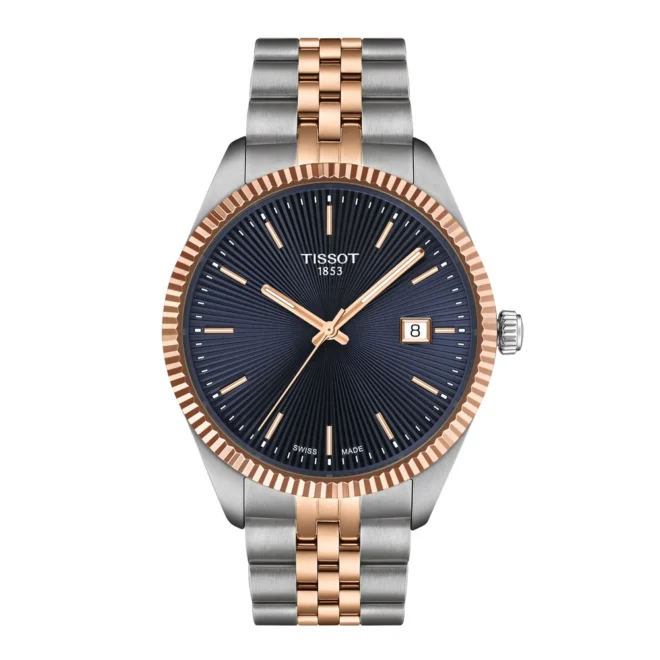 Reloj Tissot Ballade 40 mm bicolor PVD rosa, esfera azul, cuarzo con EOL T1564102204100